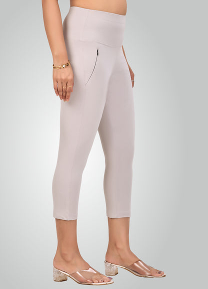 ICE GREY 4-WAY STRETCH COTTON HIGH WAIST CAPRI