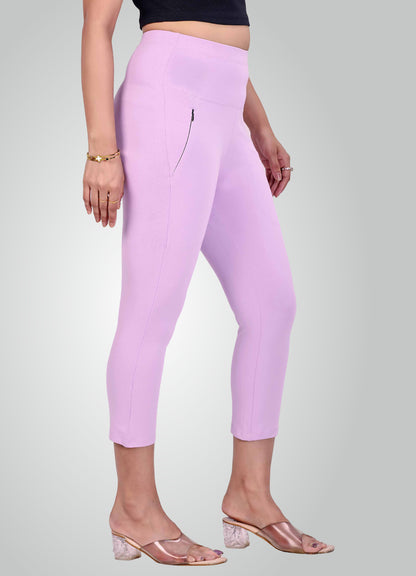 LAVENDER 4-WAY STRETCH COTTON HIGH WAIST CAPRI