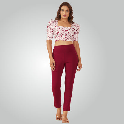 Maroon High Waist All Day Cotton Lycra Pant