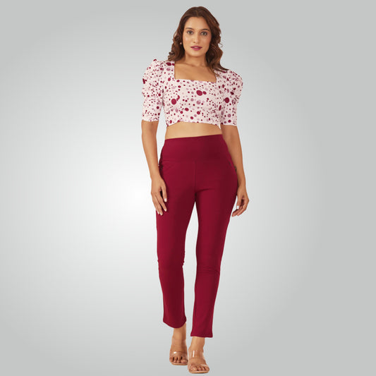 Maroon High Waist All Day Cotton Lycra Pant