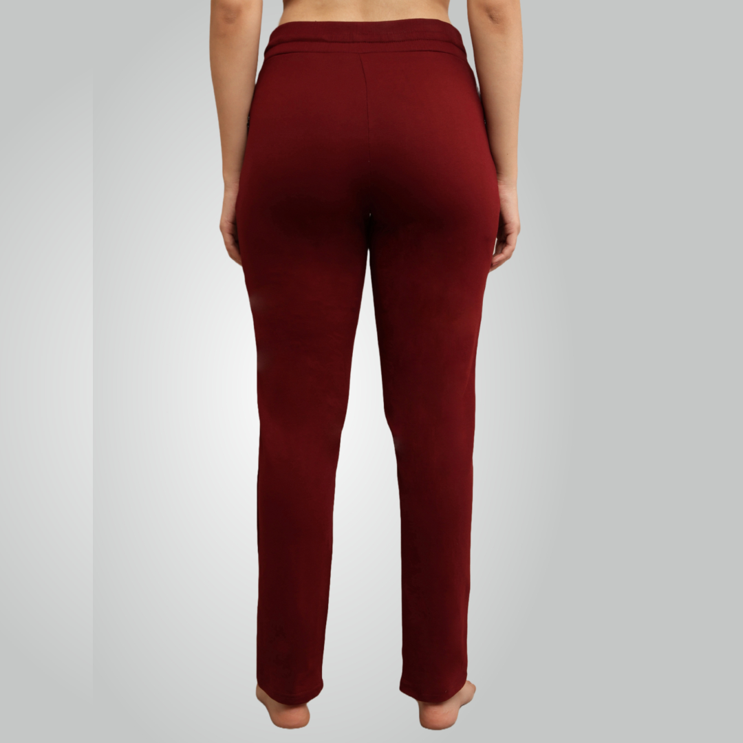 Maroon Combed Cotton Track Pant For Women