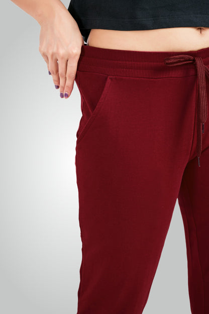 Maroon Combed Cotton Lounge Capri For Women