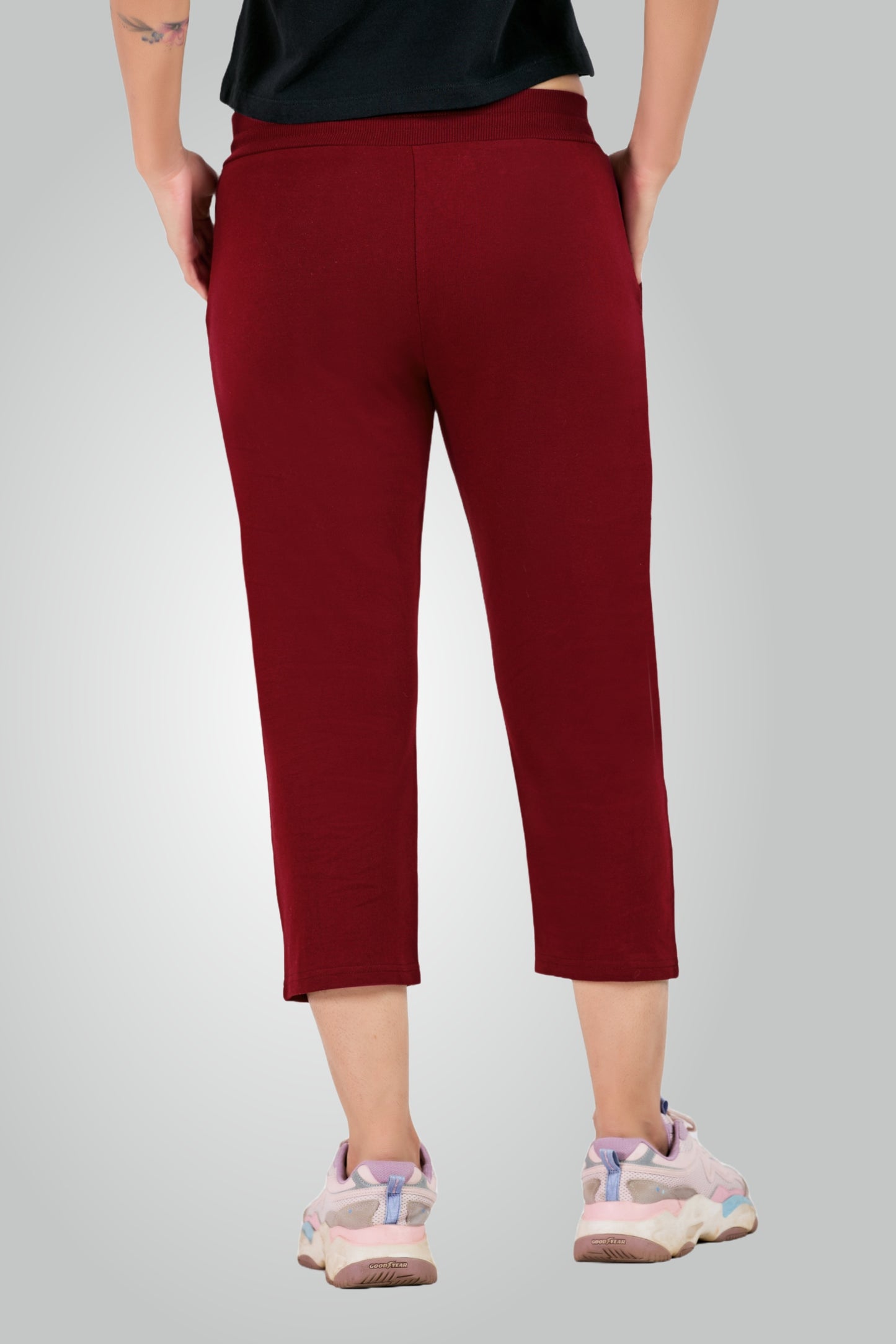 Maroon Combed Cotton Lounge Capri For Women