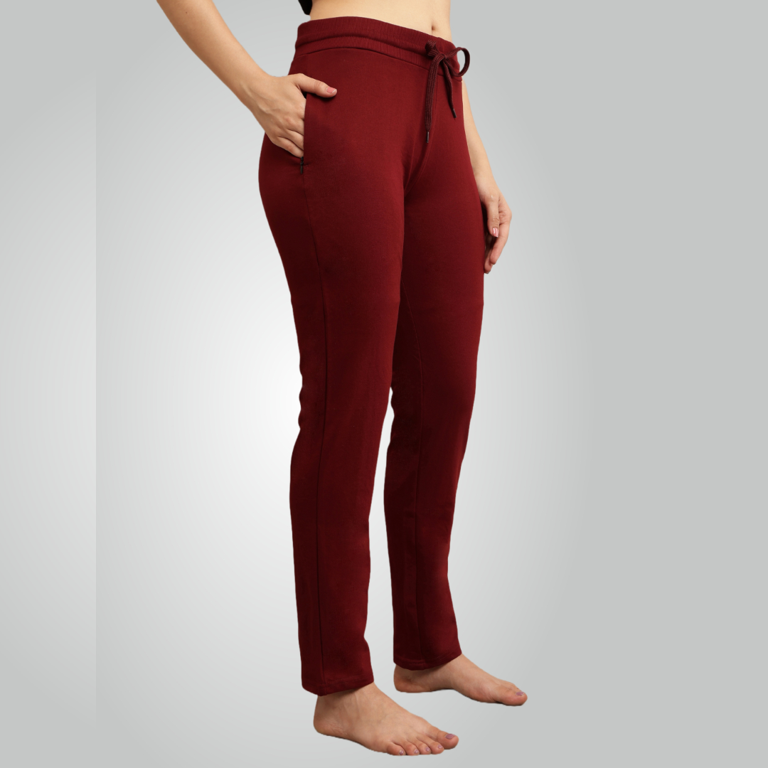 Maroon Combed Cotton Track Pant For Women