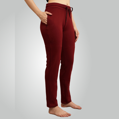 Maroon Combed Cotton Track Pant For Women