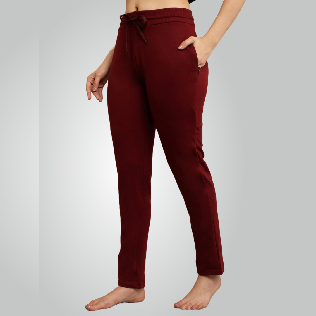 Maroon Combed Cotton Track Pant For Women