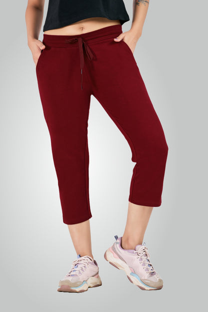 Maroon Combed Cotton Lounge Capri For Women
