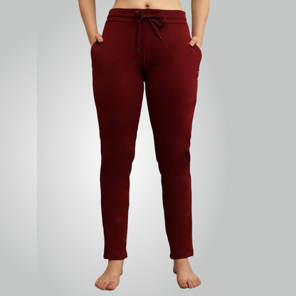 Maroon Combed Cotton Track Pant For Women