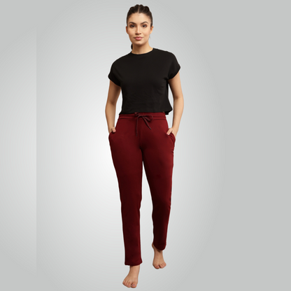 Maroon Combed Cotton Track Pant For Women