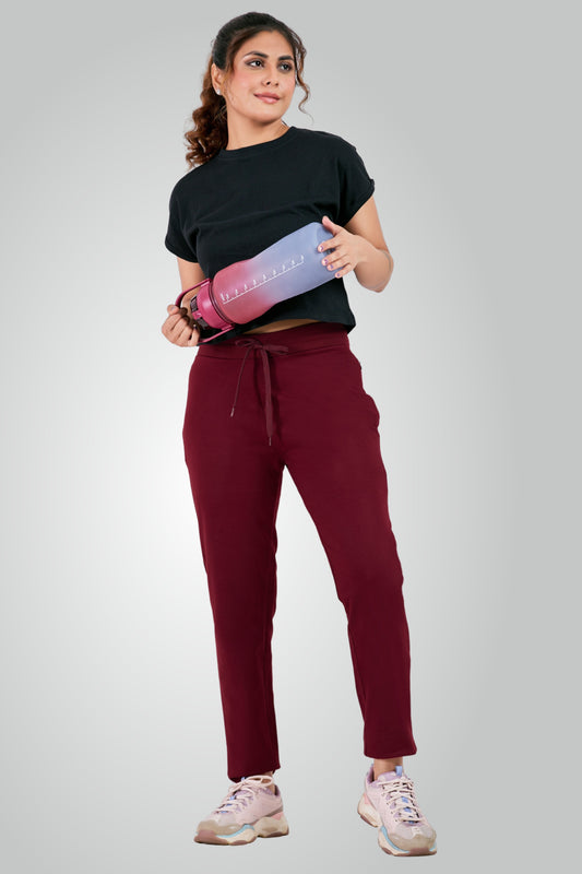 Maroon Combed Cotton Track Pant For Women