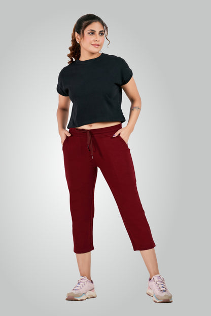 Maroon Combed Cotton Lounge Capri For Women