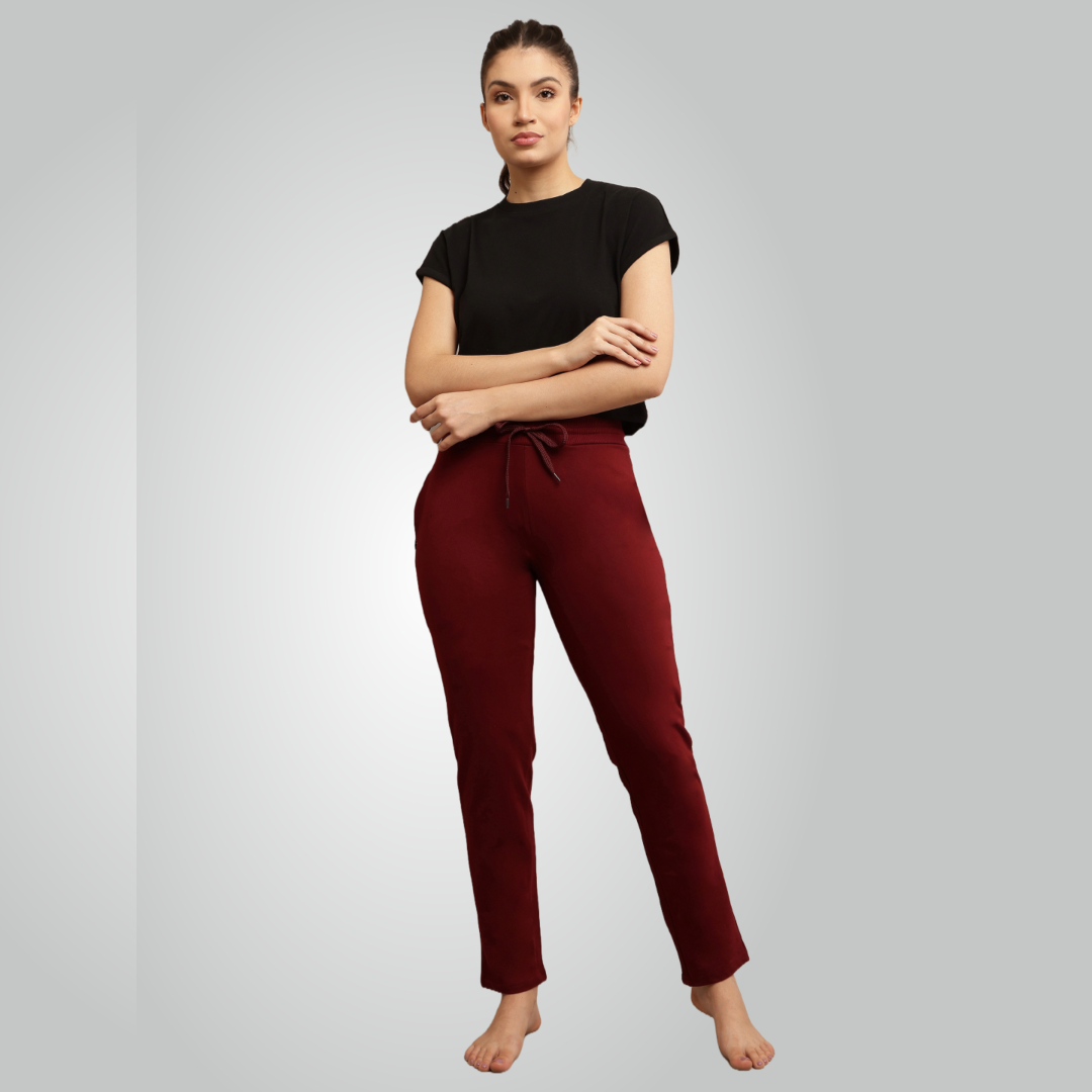 Maroon Combed Cotton Track Pant For Women