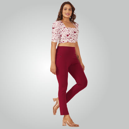 Maroon High Waist All Day Cotton Lycra Pant