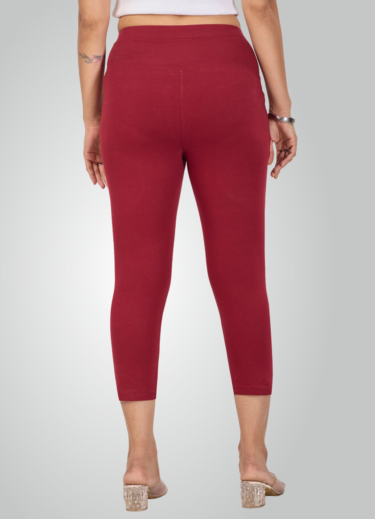MAROON 4-WAY STRETCH COTTON HIGH WAIST CAPRI