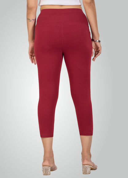 MAROON 4-WAY STRETCH COTTON HIGH WAIST CAPRI