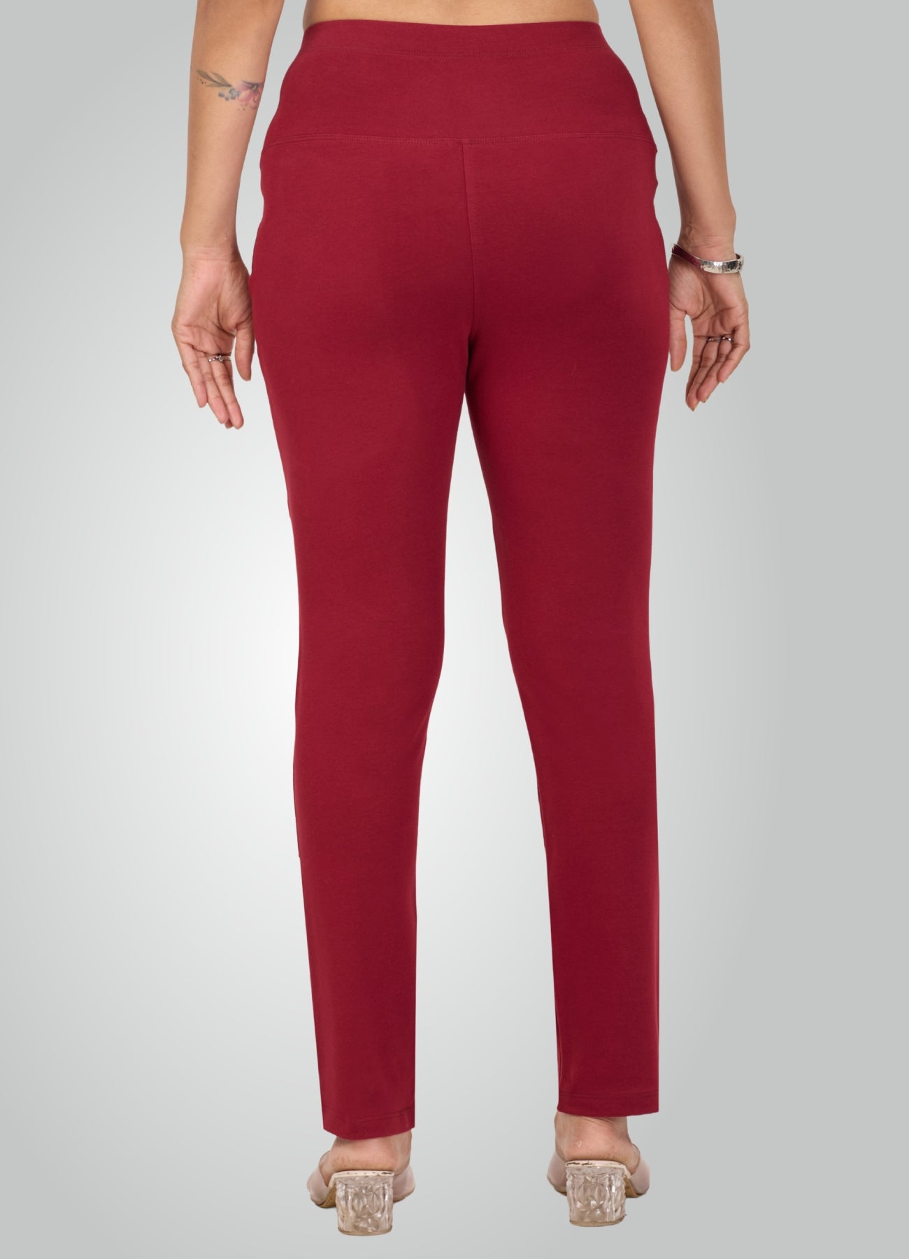 MAROON 4-WAY STRETCH COTTON HIGH WAIST PANT