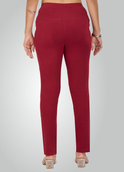 MAROON 4-WAY STRETCH COTTON HIGH WAIST PANT