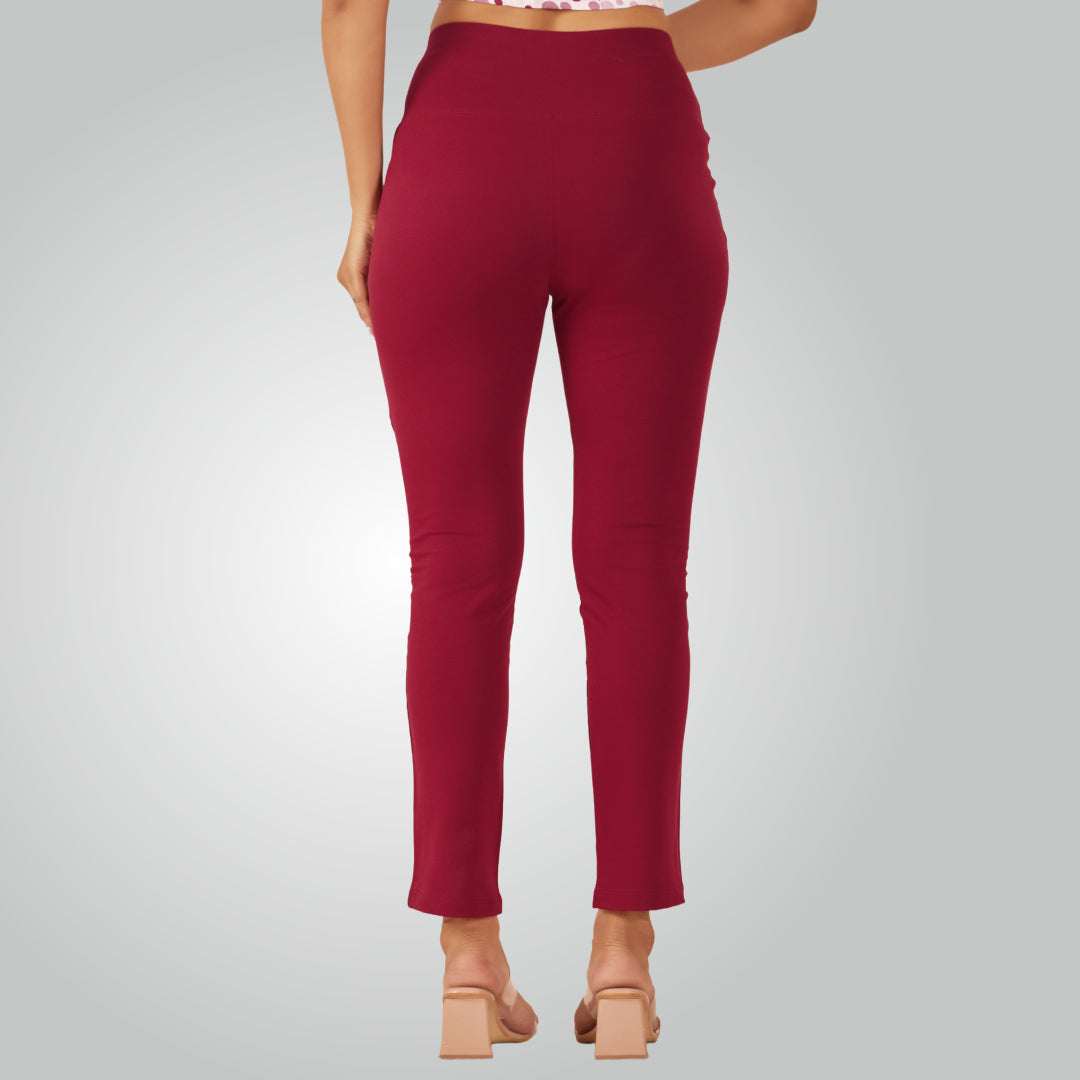 Maroon High Waist All Day Cotton Lycra Pant