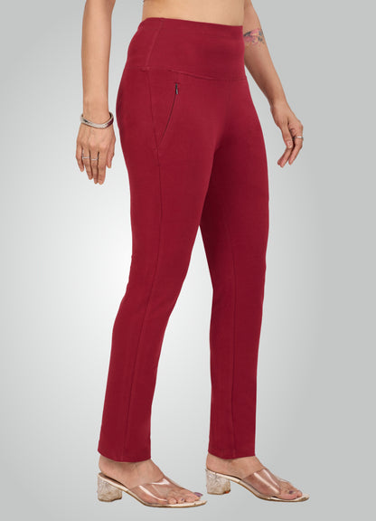 MAROON 4-WAY STRETCH COTTON HIGH WAIST PANT