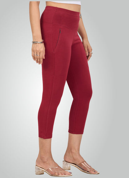 MAROON 4-WAY STRETCH COTTON HIGH WAIST CAPRI