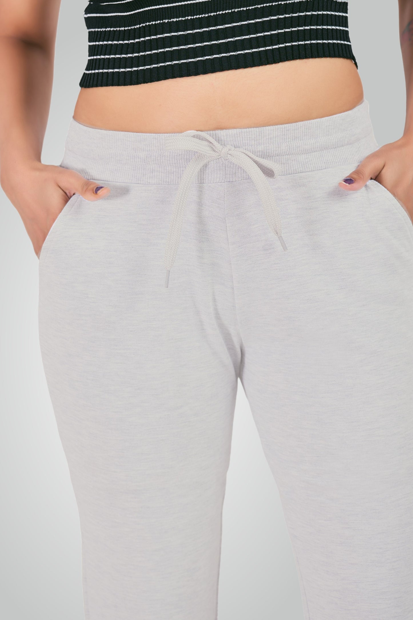 Melange Grey Combed Cotton Lounge Capri For Women