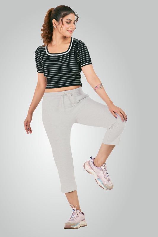 Melange Grey Combed Cotton Lounge Capri For Women