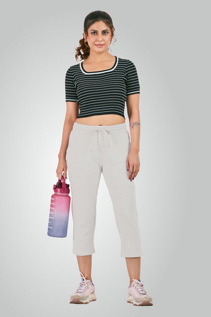 Melange Grey Combed Cotton Lounge Capri For Women
