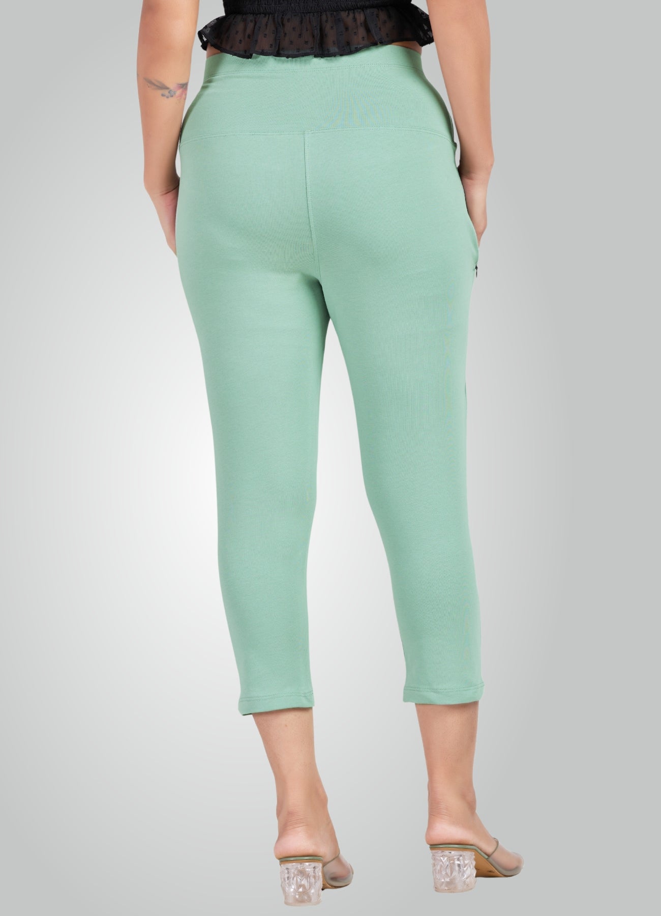 MINT GREEN 4-WAY STRETCH COTTON HIGH WAIST CAPRI