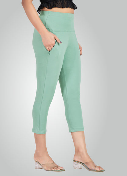 MINT GREEN 4-WAY STRETCH COTTON HIGH WAIST CAPRI