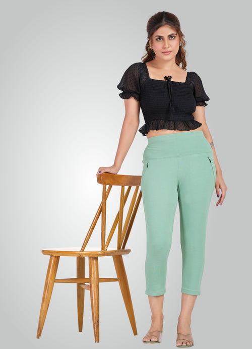 MINT GREEN 4-WAY STRETCH COTTON HIGH WAIST CAPRI