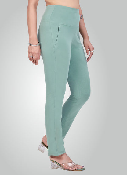 MINT GREEN 4-WAY STRETCH COTTON HIGH WAIST PANT