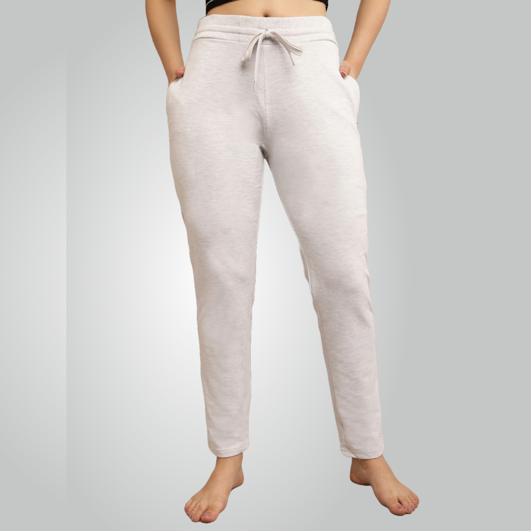 Melange Grey Combed Cotton Track Pant For Women
