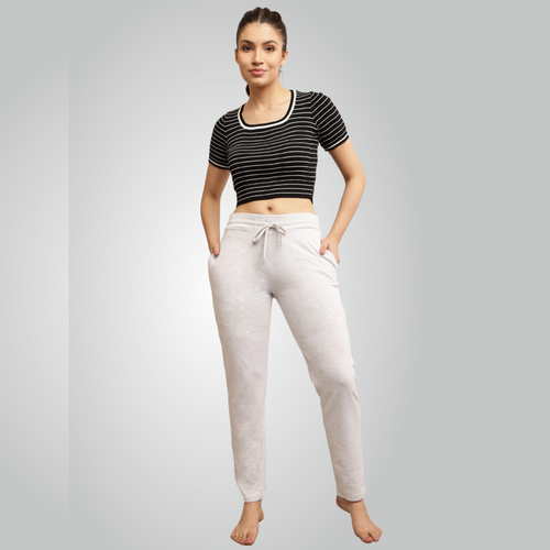 Melange Grey Combed Cotton Track Pant For Women