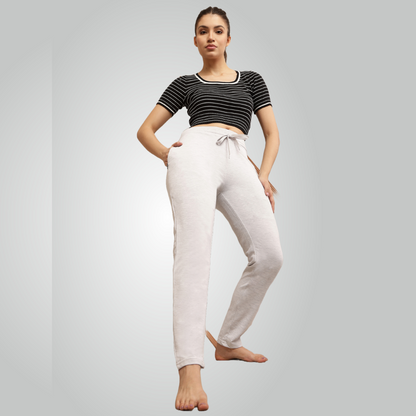 Melange Grey Combed Cotton Track Pant For Women