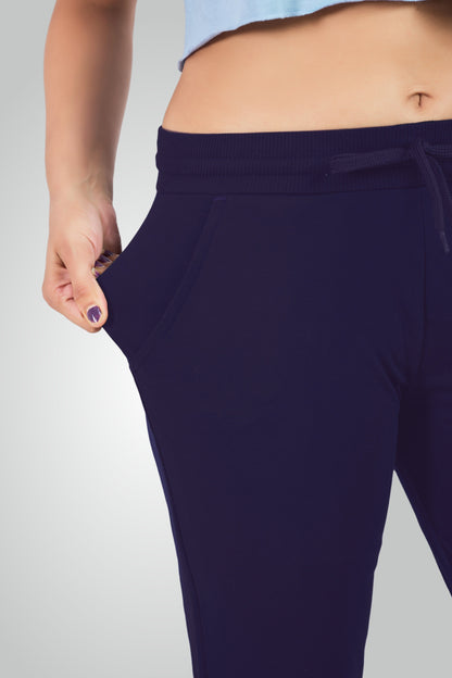 Navy Blue Combed Cotton Lounge Capri For Women