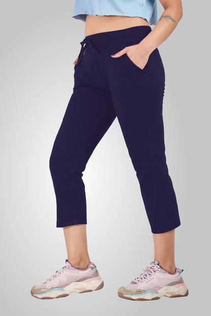 Navy Blue Combed Cotton Lounge Capri For Women