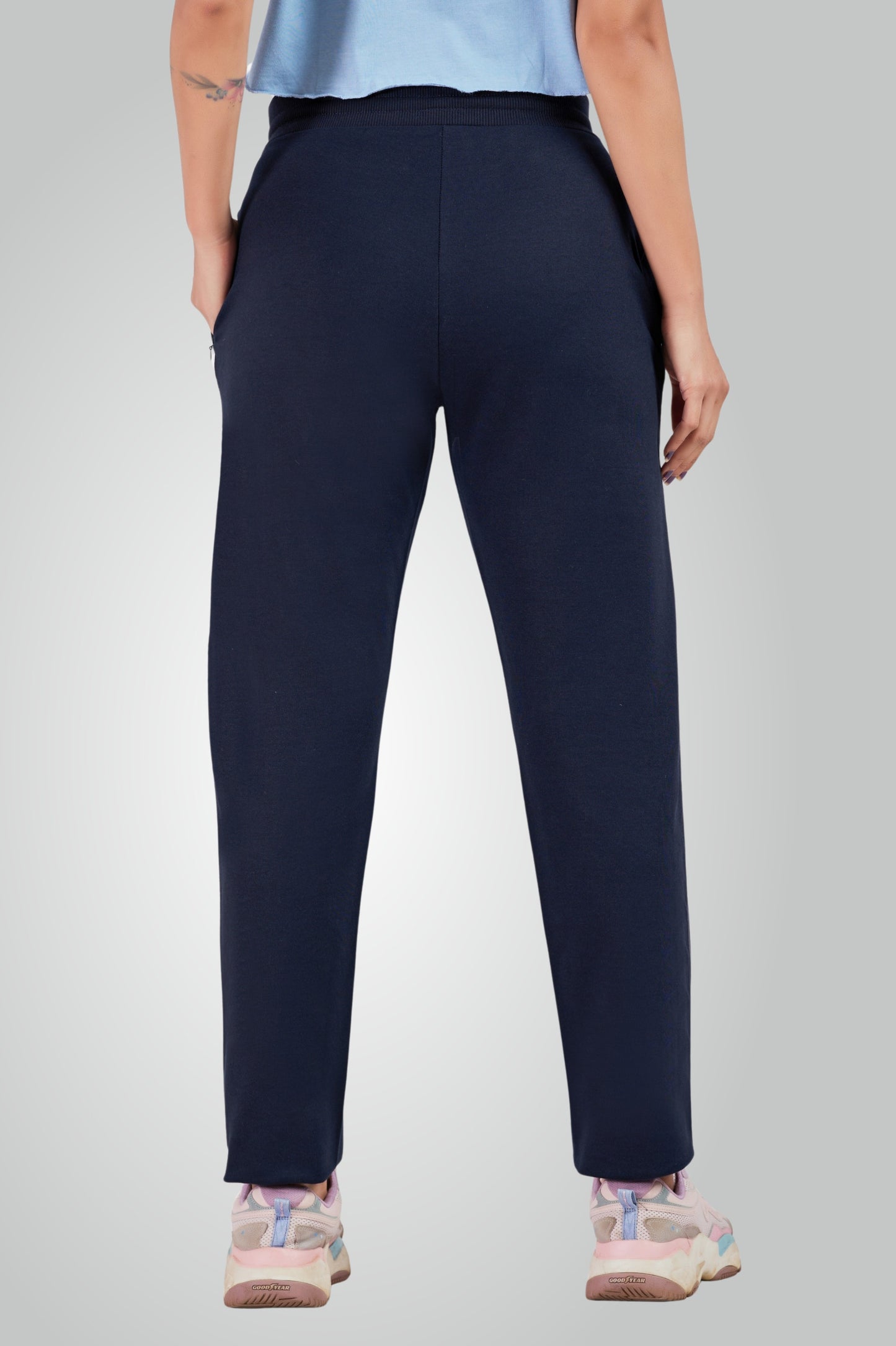 Navy Blue Combed Cotton Track Pant For Women