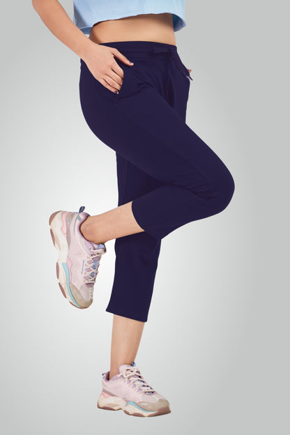Navy Blue Combed Cotton Lounge Capri For Women