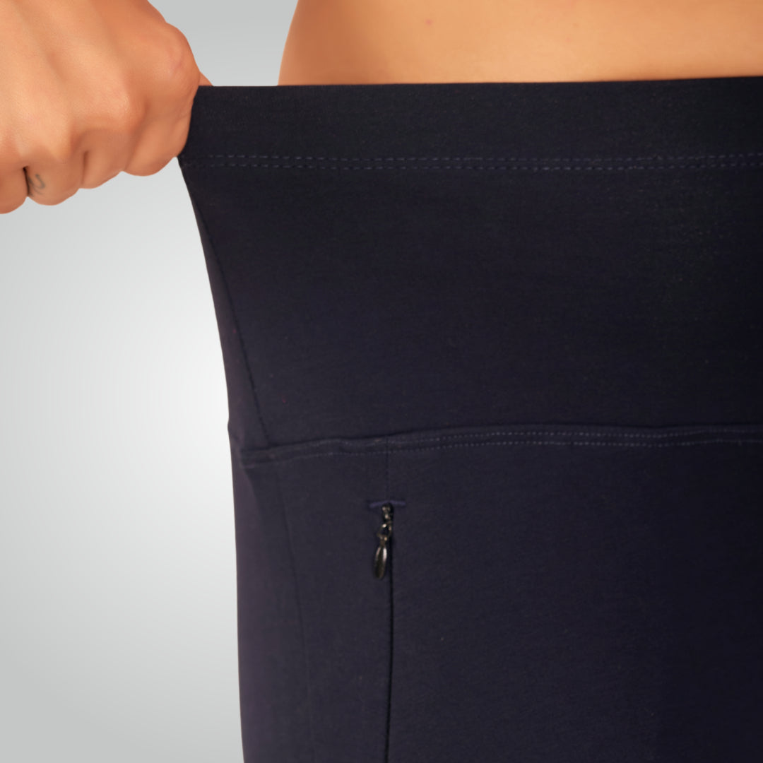 Navy Blue High Waist All Day Cotton Lycra Capris