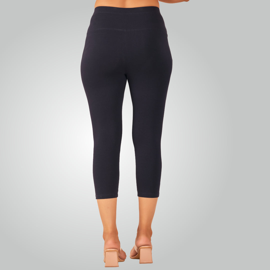 Navy Blue High Waist All Day Cotton Lycra Capris