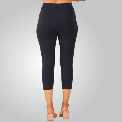 Navy Blue High Waist All Day Cotton Lycra Capris