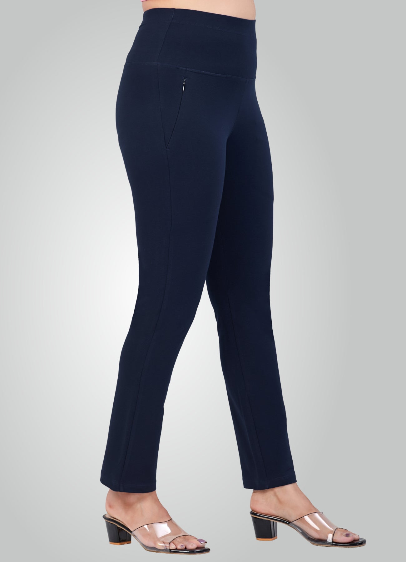 NAVY BLUE 4-WAY STRETCH COTTON HIGH WAIST PANT