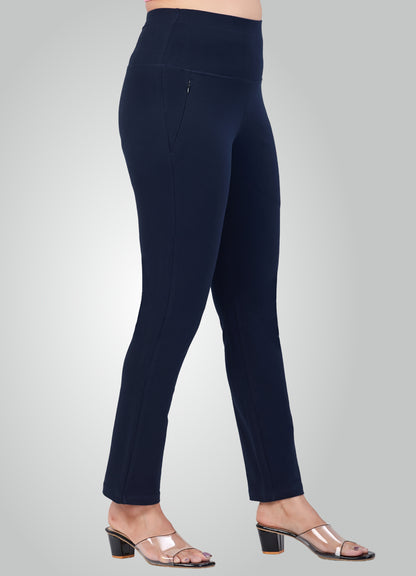 NAVY BLUE 4-WAY STRETCH COTTON HIGH WAIST PANT