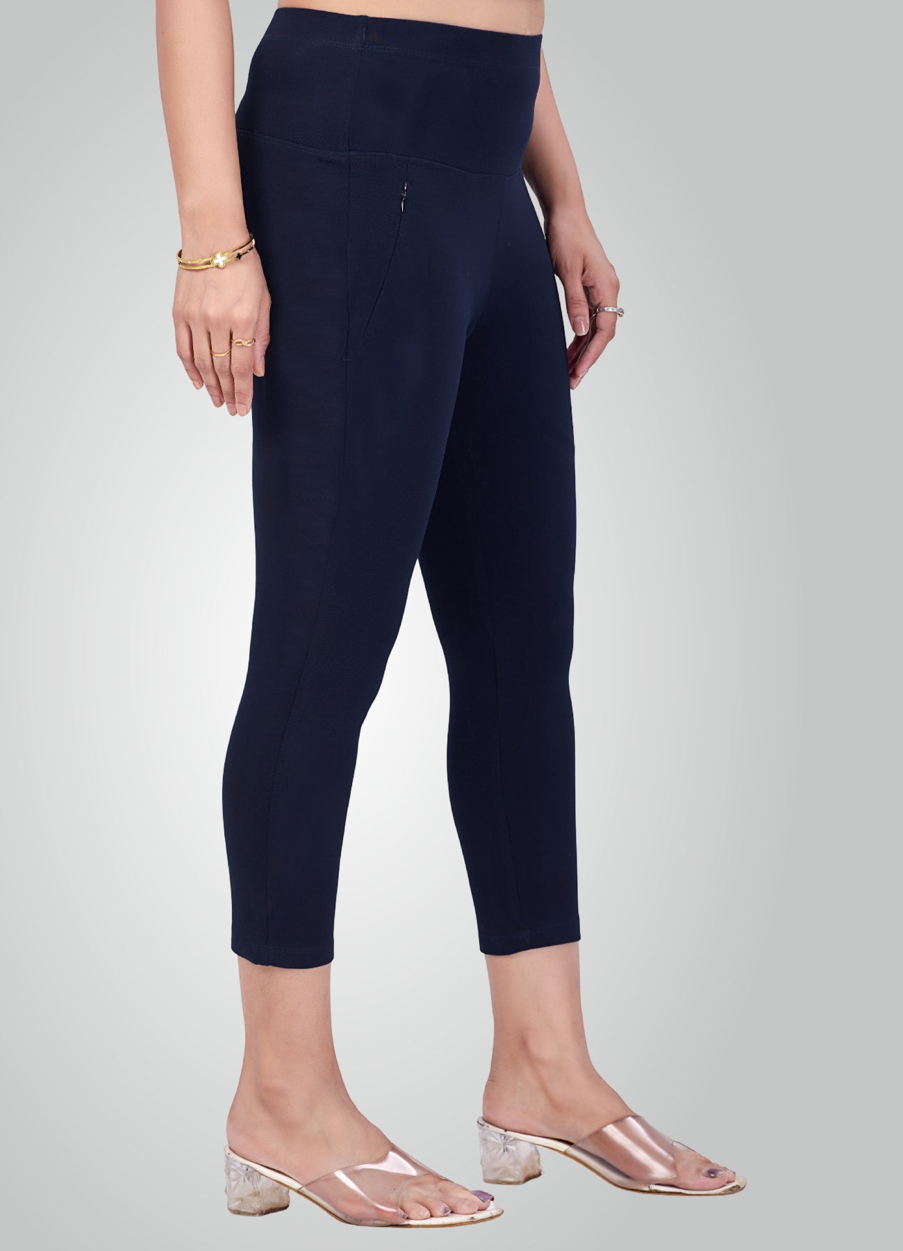 NAVY BLUE 4-WAY STRETCH COTTON HIGH WAIST CAPRI