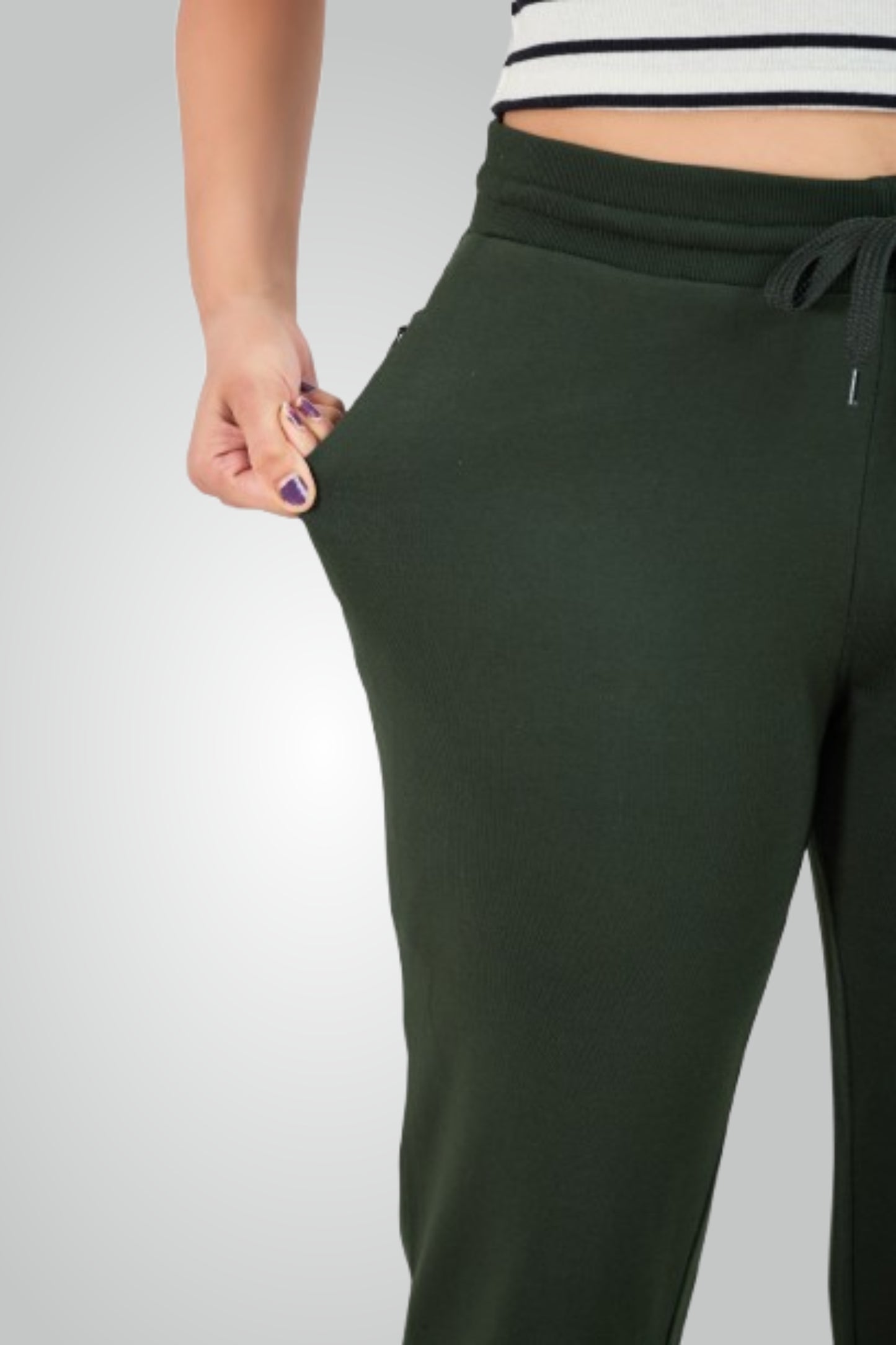 Olive Green Combed Cotton Track Pant For Women