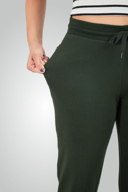 Olive Green Combed Cotton Track Pant For Women