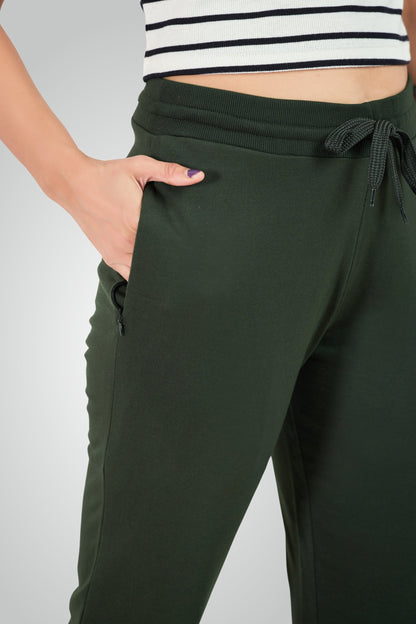 Olive Green Combed Cotton Track Pant For Women