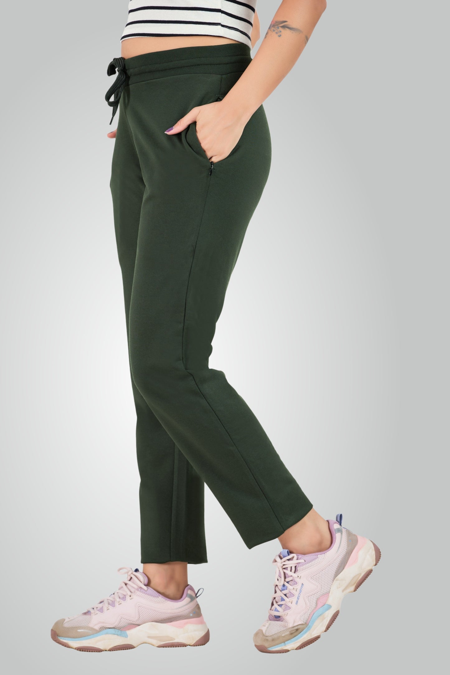 Olive Green Combed Cotton Track Pant For Women