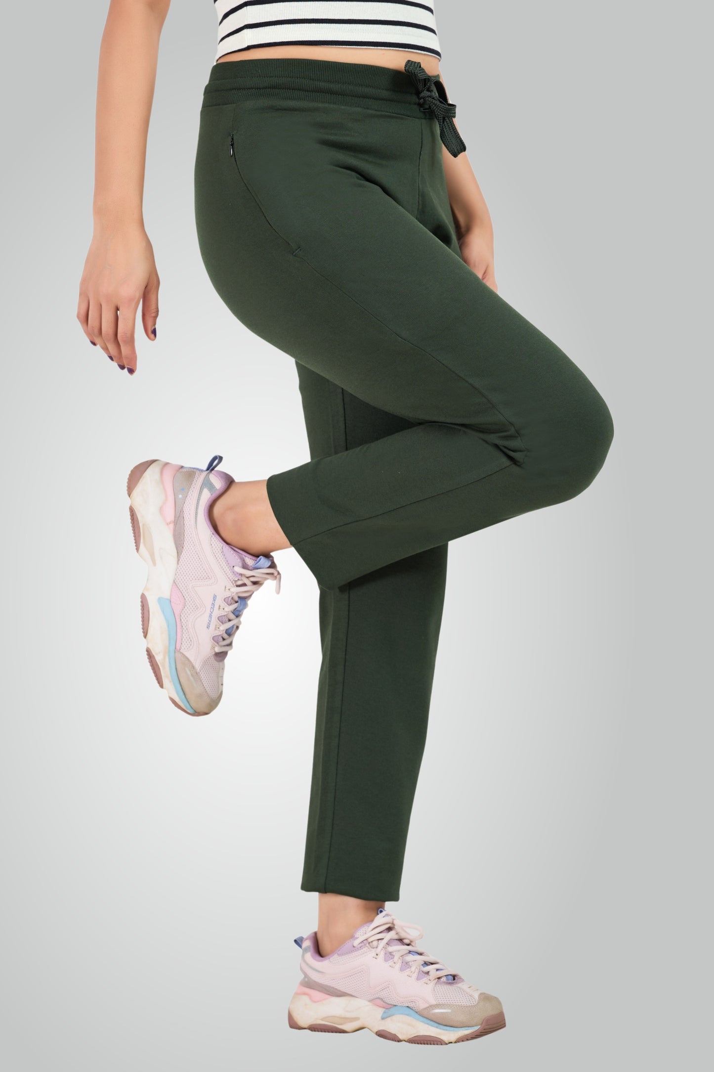 Olive Green Combed Cotton Track Pant For Women