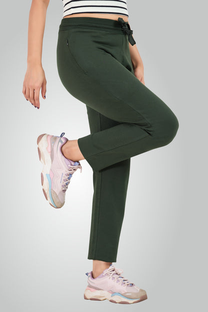 Olive Green Combed Cotton Track Pant For Women